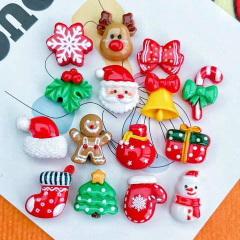 Mini Christmas Resin Charms For DIY Crafts Santa Claus Reindeer Snowman Tree Shapes Festive Cartoon Decor Accessories