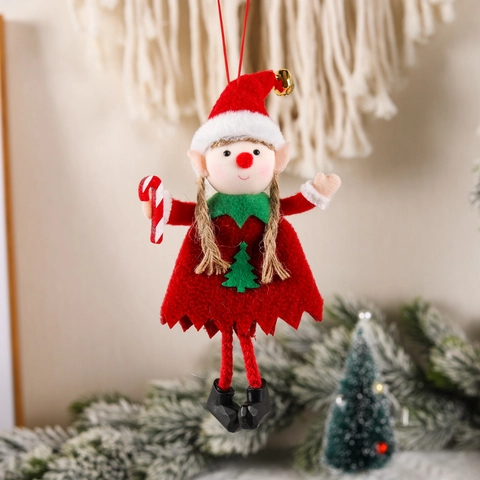 Weihnachts Elf Hängende Dekoration Filz Stoff Puppe Mit Glocke Zuckerstange Feiertag Baumschmuck Festlich Party