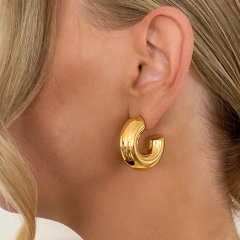 Creolen Aus Edelstahl Chunky Hoop Earrings C-Form Hohl Geometrisch Poliert Vergoldet Minimalistischer Schmuck Für Damen