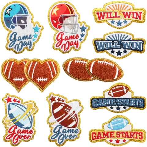 Écussons Brodés En Chenille Football Américain Paillettes Thème Sport Applique Décorative À Repasser Pour Vêtements