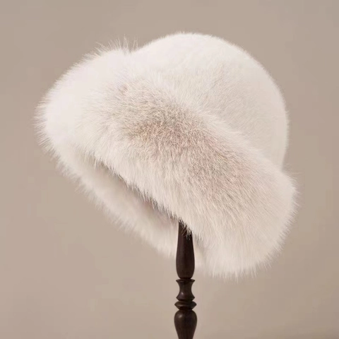 Damen Winter Kunstpelz Hut Plüsch Flauschig Nerz Optik Warm Glockenhut Rundkopf Elegant Einfarbig Accessoire