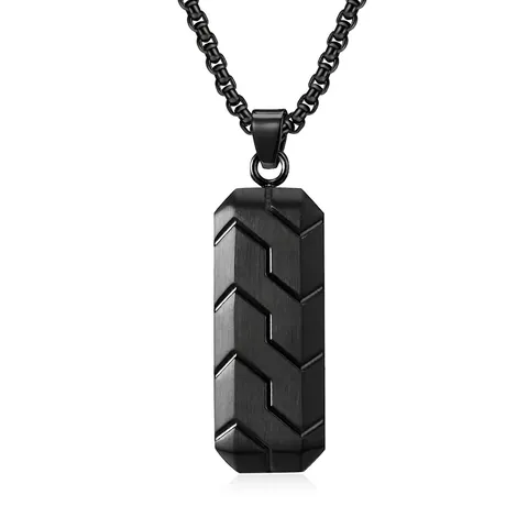 Collana Pendente Da Uomo Acciaio Inossidabile Geometrico Rettangolare Texture Pneumatico Nero Opaco Industriale Hip Hop