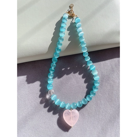 Künstliche Perlenkette Und Armband Herzanhänger Katzenauge Stein Künstliche Perle Titanstahl Vergoldet Sommer Schmuck Für Damen