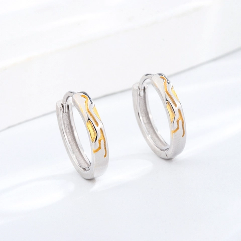 Boucles d'Oreilles Créoles en Argent Sterling S925 Vintage Texture de Vague Or pour Hommes Femmes Minimaliste Bicolore Bijoux