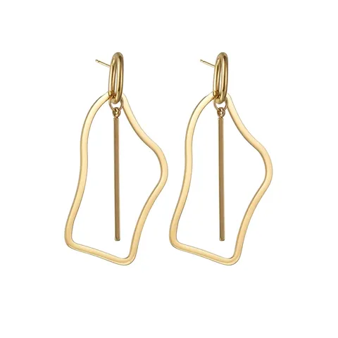 Orecchini Pendenti Geometrici Svuotati Irregolari in Acciaio Inossidabile Placcati Oro con Barra Verticale Design Minimalista per Donna