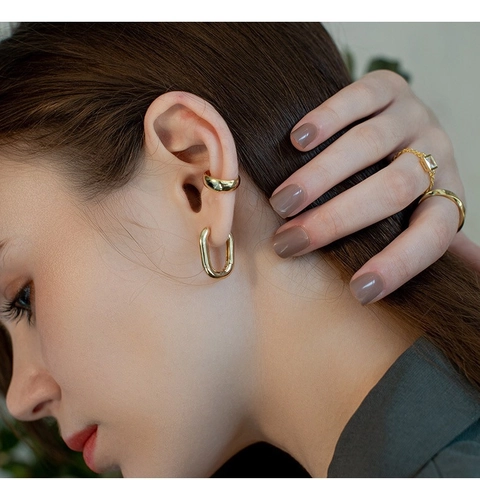 Vintage Minimalist 925 Sterling Silver Post Oval U-Shaped Hoop Earrings Gold Silver Plated Geometric Jewelry For Women