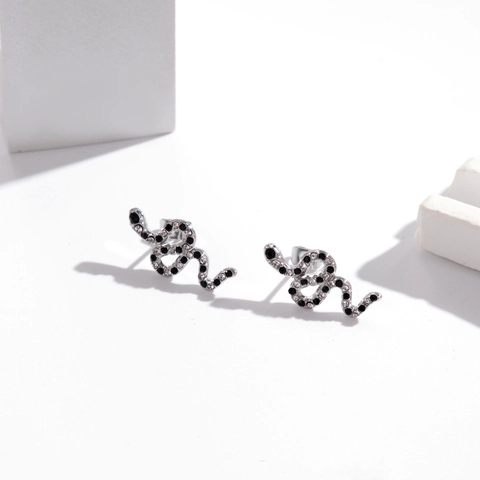 Snake Stud Earrings Stainless Steel With Zircon Micro Pave Animal Shape Punk Rock Style For Women Jewelry Accessories