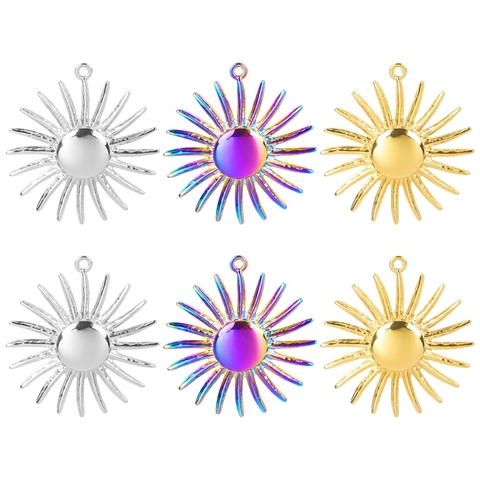 Zon Hanger Ketting Roestvrij Staal Vacuüm Geplateerd Sunburst Bedel Mode-Sieraden Voor Heren Dames Goud Regenboog Zilver