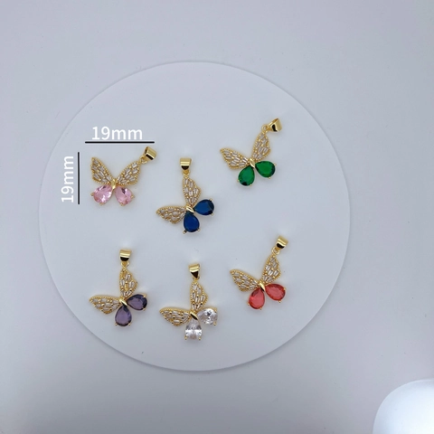 Vlinder Hanger Ketting Koper Verguld Met Gekleurde Zirconia Elegante Sieraden Dames Mode Accessoire