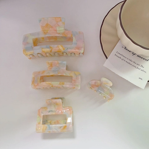 Handmade Acetate Hair Claw Clip Colorful Marble Pattern Large Simple Elegant Hair Accessory For Women