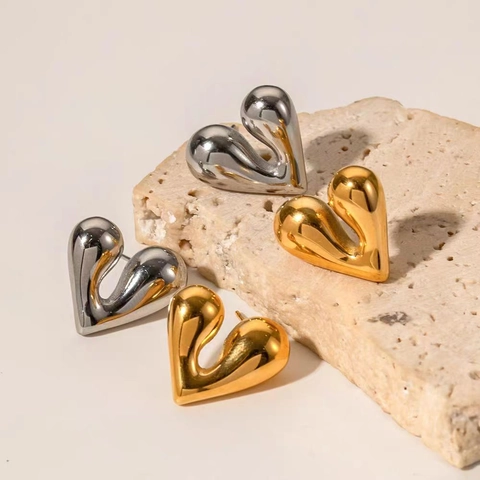 Orecchini A Cuore Placcati Oro 18K Rame 3D Lucidati Metallo Moda Minimalista Gioielli Per Donne