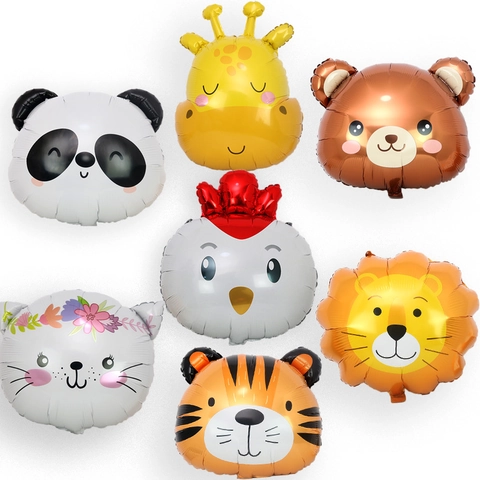 Animal Head Foil Balloons Cartoon Panda Lion Giraffe Tiger Mylar Balloon Birthday Party Jungle Safari Decorations Kids
