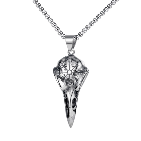 Collana Teschio Di Corvo Vichingo Vintage Acciaio Inossidabile Ciondolo Teschio Corvo Con Rune Vegvisir Gioielli Punk Uomo