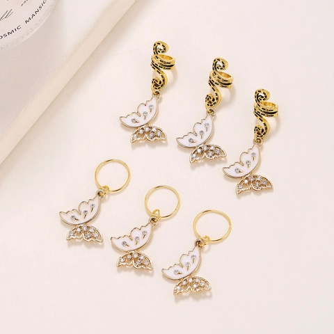 Butterfly Braid Hair Rings Clips Gold Alloy Enamel Rhinestone Spiral Hair Cuffs Pendants Charms For Women Girls