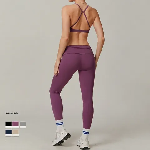 High Waist Yoga Pants Damen Umschlagbund Bauchweg Po Lift Weich Nylon Spandex Workout Fitness Leggings