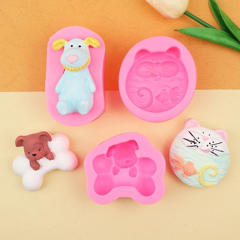 Cat Dog Bone Animal Shape Silicone Mold For DIY Baking Fondant Soap Aromatherapy Gypsum Resin Clay Handcrafted