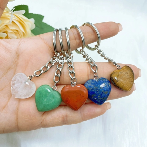 Porte Clés En Pierre Naturelle Forme Coeur Pendentif Cristal Gemme Anneau Améthyste Oeil De Tigre Cadeau