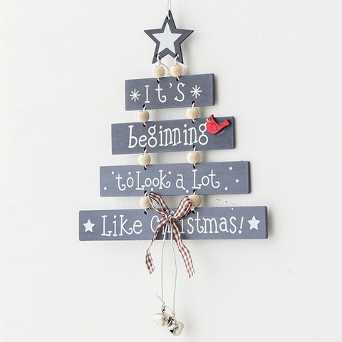 Weihnachtsbaum Holz Hängeschild Dekorative Plakette Mit Stoffschleife Metallglocken Für Wand Home Dekor Festliche Requisite