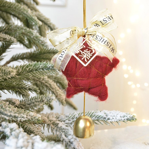 Addobbi Natalizi Stella E Albero In Feltro Di Lana Decorazioni Sospese Con Campanellini In Metallo E Nastri
