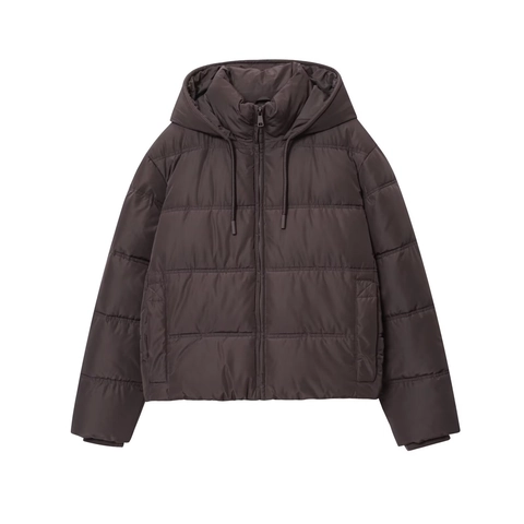 Chaqueta Acolchada Con Capucha Para Mujer Cálida Corta Abrigo De Algodón Color Sólido Casual Con Cremallera