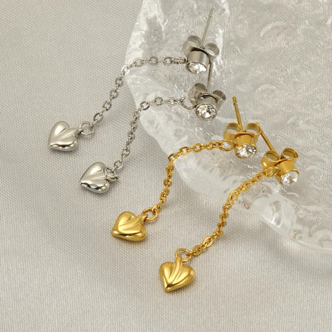 Orecchini A Pendente Cuore Nappa Acciaio Inossidabile Placcato Oro 18K Zircone Catena Lunga Gioielli Moda