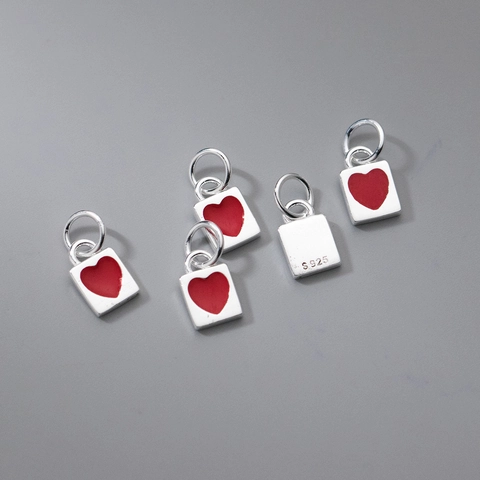 925 Sterling Silver Red Heart Square Pendant DIY Jewelry Findings Accessory Heart Charm For Women Bracelet Necklace Earring