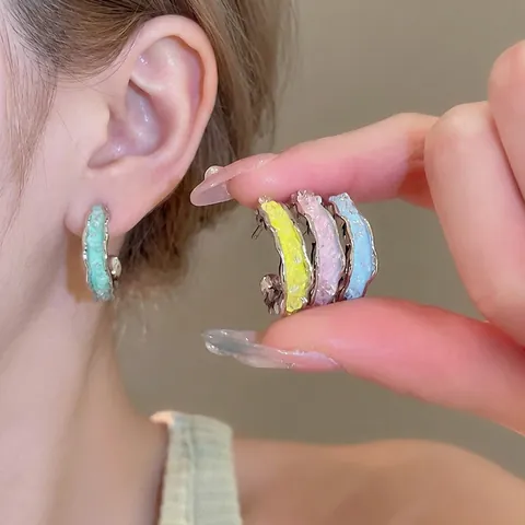 Pendientes De Aro En Forma De C Con Poste De Plata De Ley 925 Aleación Cristal Artificial Texturizado Dulce Joyería Mujer