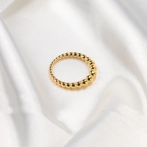 Minimalist Beaded Ring 18K Gold Plated Stainless Steel Graduated Spheres Band Non-Fading Mirror Polished For Women Men