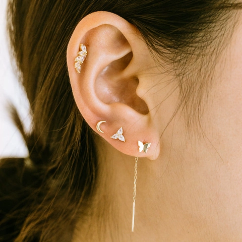 925 Sterling Silver Ear Cartilage Stud Geometric Zirconia Artificial Pearl Body Piercing Jewelry For Women Gold Plated Elegant