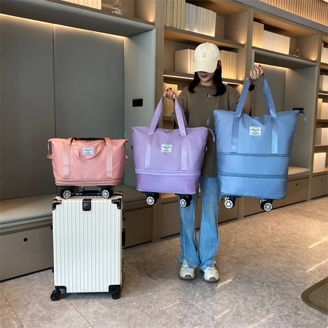 Large Capacity Travel Duffle Bag With Universal Wheels Expandable Waterproof Oxford Cloth Dry Wet Separation Weekend Bag