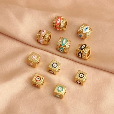 Perles Oeil Du Diable Cuivre Rhodié Émail Cube Cylindre Coloré Accessoires De Fabrication De Bijoux DIY