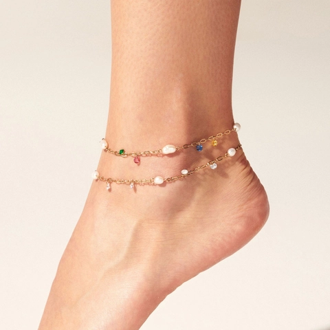 Cavigliera In Acciaio Inossidabile Da Donna Perla Artificial Ciondolo In Zircone Colorato Gioielli Minimalisti Non Sbiadiscono