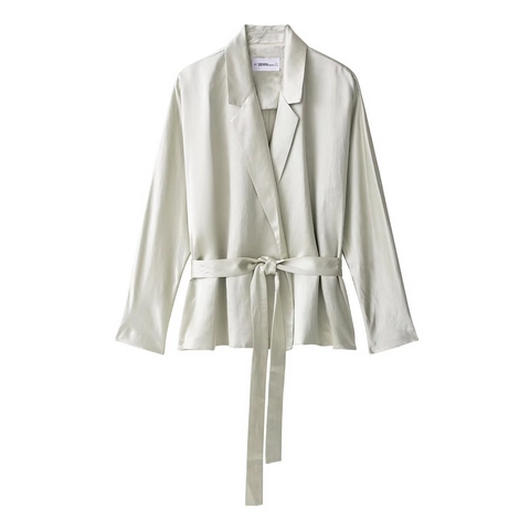 Women Elegant Satin Blazer And Wide Leg Pants Solid Color Tie Waist Long Sleeve Casual Elegant Office Streetwear