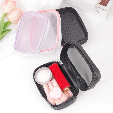 Borsa Trucco Portatile In Rete Nylon Traspirante Trasparente Chiusura Lampo Viaggio Organizzatore Cosmetici