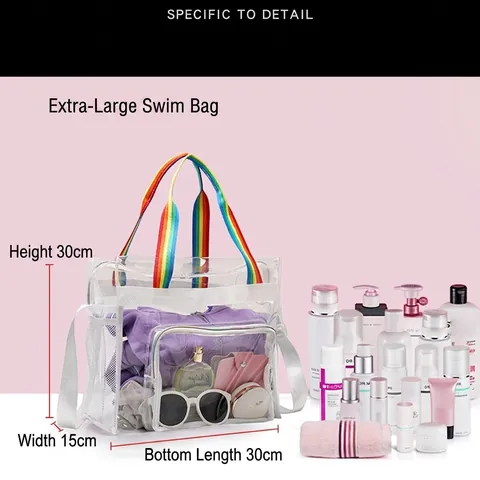 Transparente PVC Handtasche Mit Innentasche Wasserdichte Jelly Umhängetasche Für Schwimmen Fitnessstudio Strand Bunte Riemen Für Damen
