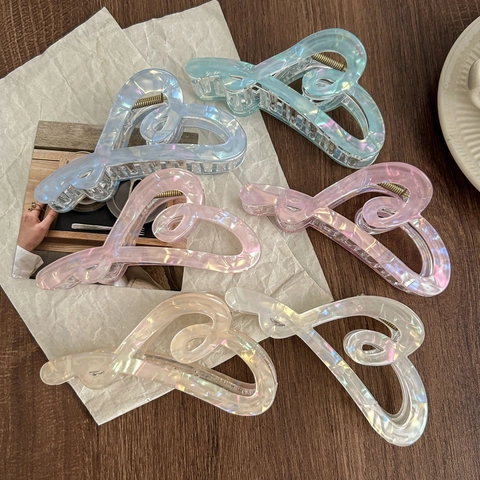 Heart Shaped Iridescent Hair Claw Clip Large Mermaid Color Acrylic Plastic Shark Clip Fashion Hair Accessories For Women