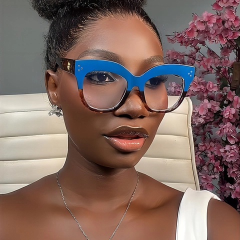 Montatura Per Occhiali Anti Luce Blu TR90 Grandi Occhi Di Gatto Occhiali Ottici Eleganti Da Donna Moda Retrò Lente Chiara