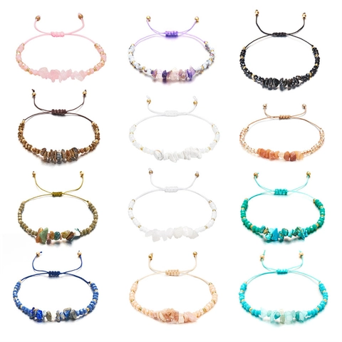 Handgefertigtes Naturstein Splitter Armband Damen Verstellbare Gewebte Kordel Boho Kristall Schmuck Geschenk