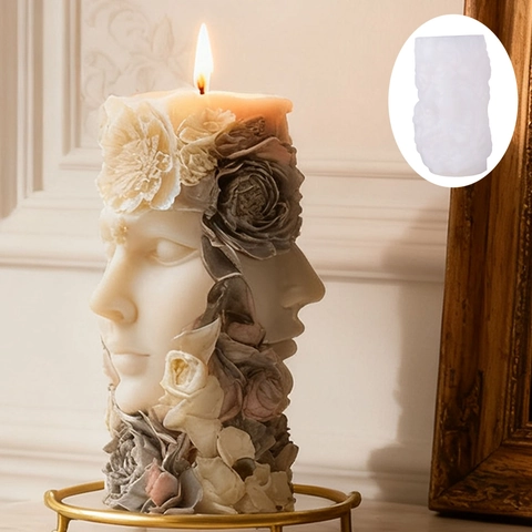 Stampo Silicone Candela Viso Dea Rilievo Floreale Design Per Candele Profumate Fai Da Te Artigianato Decorazione Casa