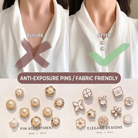 Elegant Faux Artificial Pearl Brooches Alloy Rhinestone Anti Exposure Safety Pins For Women Shirt Neckline Waist Adjustment Fashion