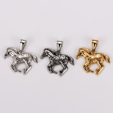 Collar Con Colgante De Caballo Corriendo De Acero Inoxidable 304 Vintage Para Hombre Mujer Joyería De Animales Tallados Retro