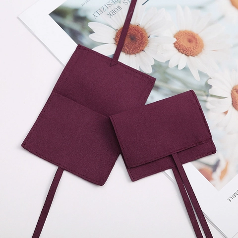 Pochette à Bijoux en Microfibre Rabat d'Enveloppe Petit Sac Cadeau Avec Nœud pour Collier Boucle d'Oreille Bague Montre