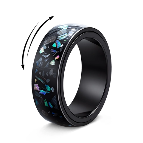 Anello Spinner In Acciaio Inossidabile 304 Con Intarsio Di Conchiglia Di Abalone Fascia Rotante Anti Ansia Per Uomini