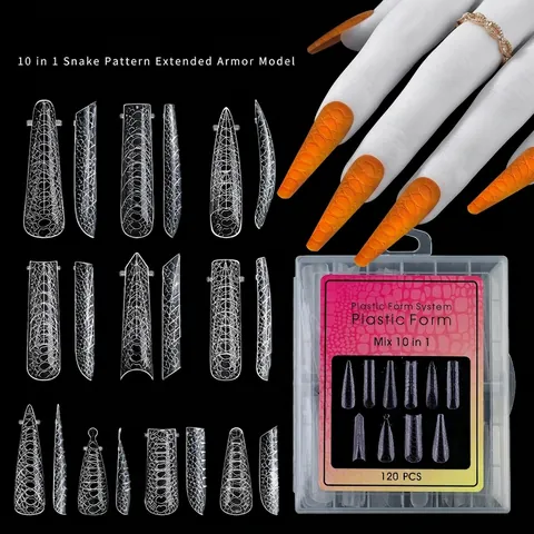 Professional Nail Extension Dual Forms Snake Skin Pattern Transparent Plastic Manicure Art Tools For UV Gel