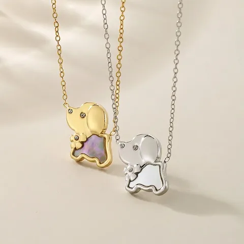 Cute Animal Pendant Necklace Stainless Steel Shell Mother Of Artificial Pearl Inlaid Rhinestone Sweet Elegant Jewelry Gift For Women