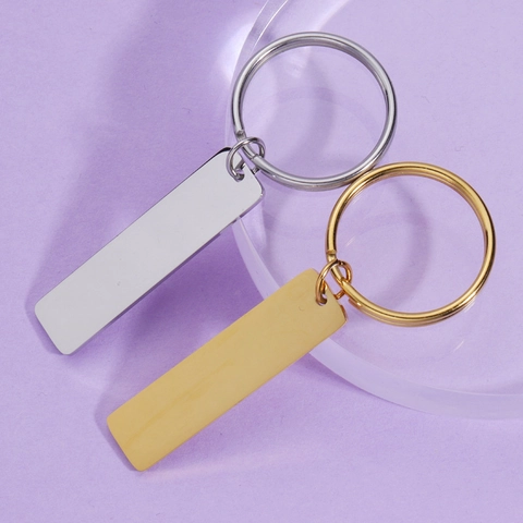 Portachiavi A Barra Rettangolare Vuoto Acciaio Inossidabile 304 Lucidato A Specchio Striscia Lunga Anello Portachiavi Unisex Stile Minimalista