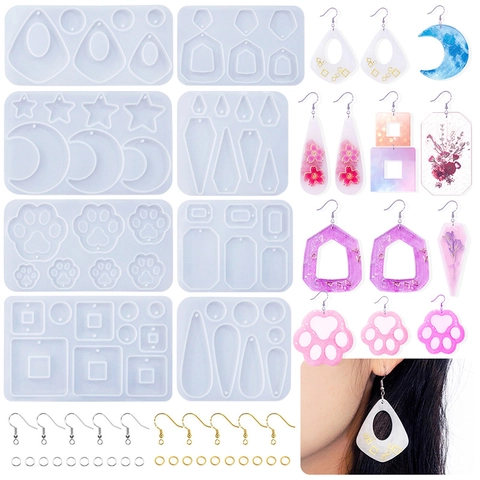 DIY Earring Silicone Molds Geometric Star Moon Cat Paw Teardrop Resin Casting Molds For Jewelry Making Handmade Craft