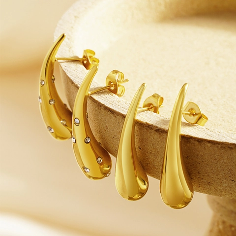 Edelstahl Wassertropfen Ohrstecker Für Damen Geometrische Tropfen Hochglanzpoliert Strass Eingelegt Mode Ohrschmuck