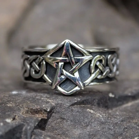 Bague Pentagramme Rétro Alliage Argent Antique Noeud Celtique Gothique Punk Viking Street Style Bijoux Pour Hommes Unisexe