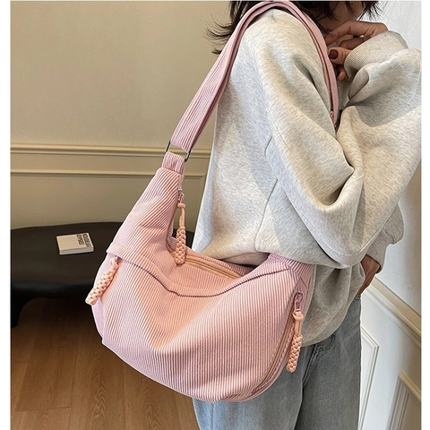 Borsa Hobo In Velluto A Coste Da Donna Borsa A Spalla Mezzaluna Con Cerniera A Nodo Intrecciato Retro Casual
